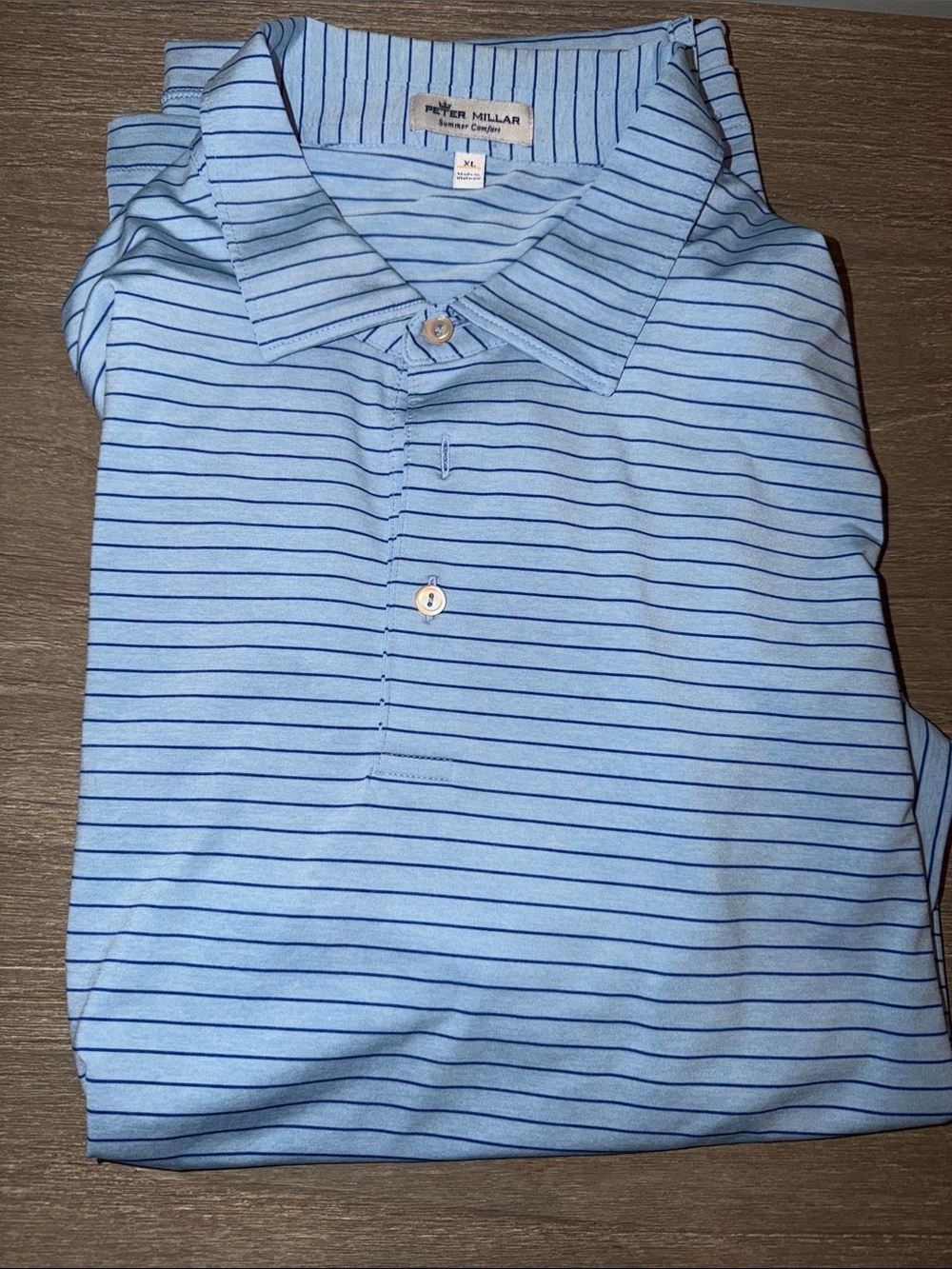 Peter Millar Light Blue Polo with Navy Pinstripes